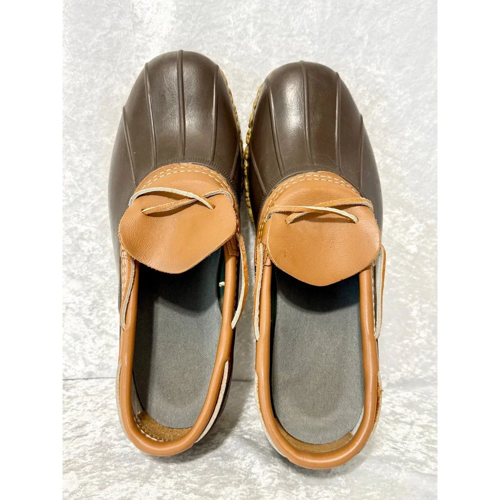 LL Bean Men Brown Leather Rubber Moc Duck Shoes Waterproof Moccasins Sz 10W USA
